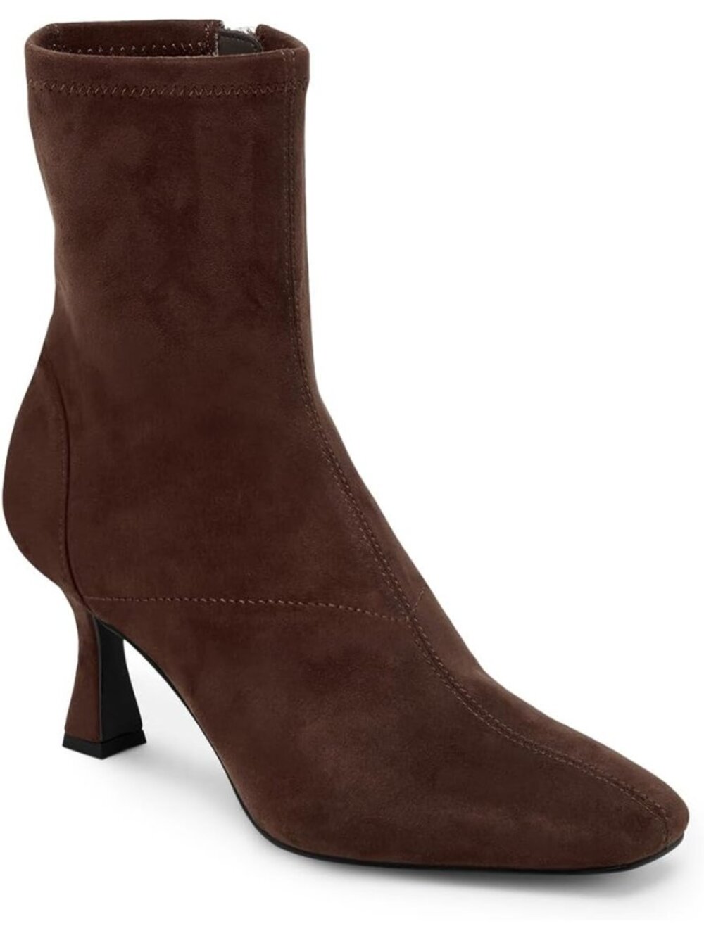 Women's Suede Chocolate Brown Square Toe Side Zipper Kitten High Heel Ankle Boot